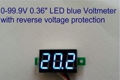 ดิจิตอลโวลต์มิเตอร์ วัดDCได้0- 100v ไม่มีกรอบ สีฟ้า